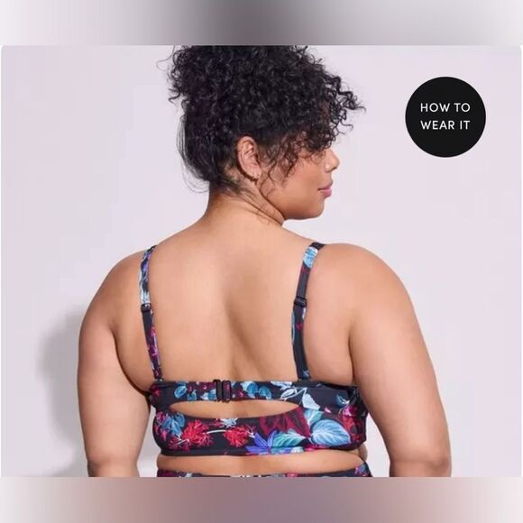 Torrid Mystical Forest Floral-Black swim top only sz 1X DD/DDD - Picture 4 of 7